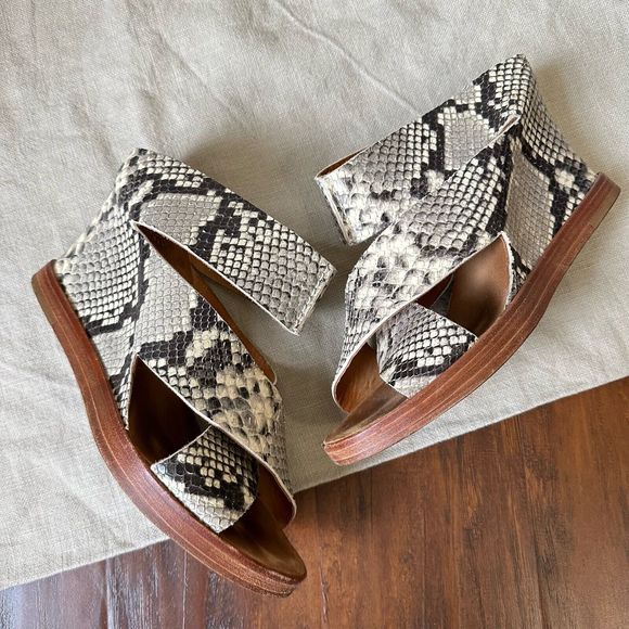 BUTTERO Slip On Open Toe Wedge Sandals in Leather Snakeskin - Picture 3 of 10